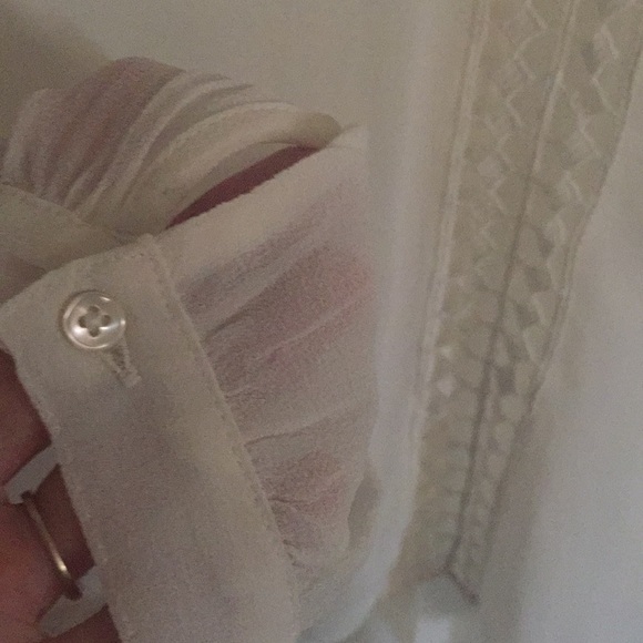 Joie silk blouse with lace inserts, Porcelain SZ S - Picture 3 of 8